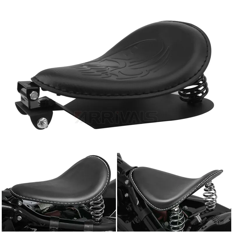 

Motorcycle Retro PU Leather Solo Seat 3" Spring Swivel Bracket For Harley Sportster Softail Dyna Fatboy Bobber