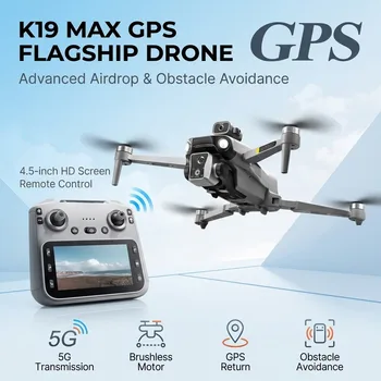 NUOVO Drone RC K19 MAX GPS con Funzione di Lancio Aereo, Ritorno Automatico, Schermo 5G, Evitamento Ostacoli, Drone Professionale con Fotocamera FPV