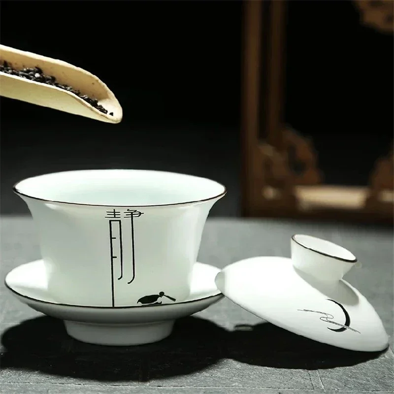 Jingdezhen-Chinese Gaiwan Tea Bowl, Household Porcelain Cups, Beautiful Teaware Teacup and Saucer Set, Ceramic Drinkware Tureen tea set