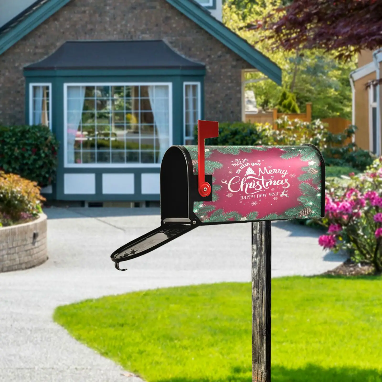 Merry Christmas Happy New Year Letter Mailbox Cover Magnetic Wrap Standard Size Letter Post Box Cover Home Garden Decoration