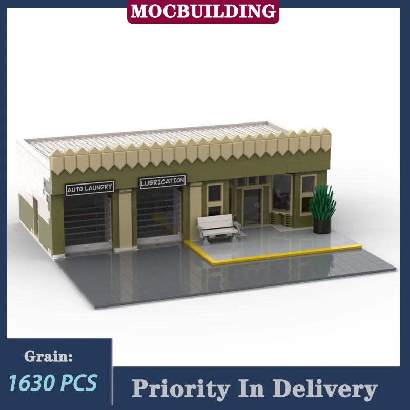 

Urban Architecture Tower Garage - Get Your Bricks on Route 66 Model Building Block MOC Car Repair Shop Collection Toy Gifts