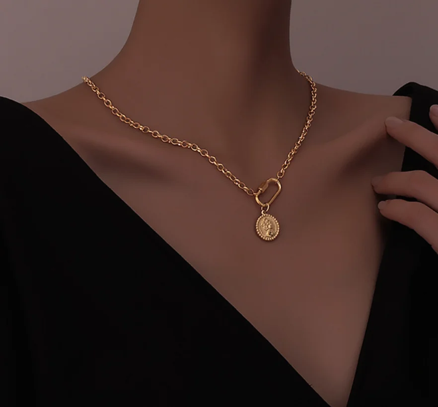 Simple necklaces vintage Coin Pendant Chain titanium steel necklace for women fashion jewelry