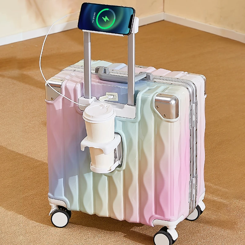 Valise cabine à code avec port usb et porte-gobelet intégrés_voghion.com