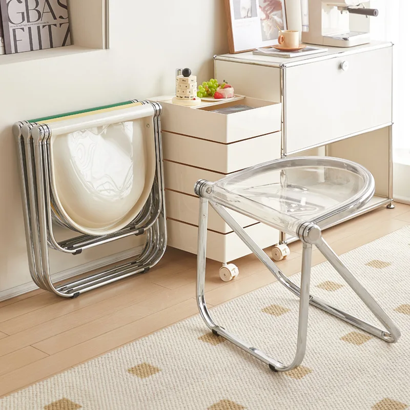 Transparent Metal Foldable Chair Acrylic Stackable Clear Stool For Household Leisure Dining Chair Bedroom Living Room Supplies