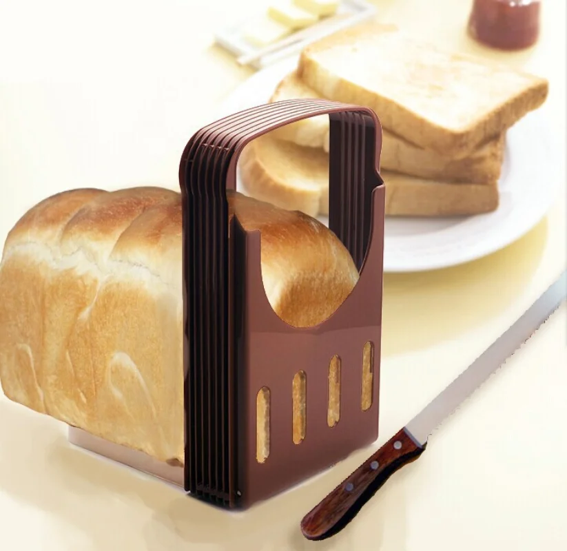 

Plastic Foldable Toast Bread Slicer Loaf Cutter Knife Convenient Slicing Cutting Guide Mold Cakes Split Kitchen Tool