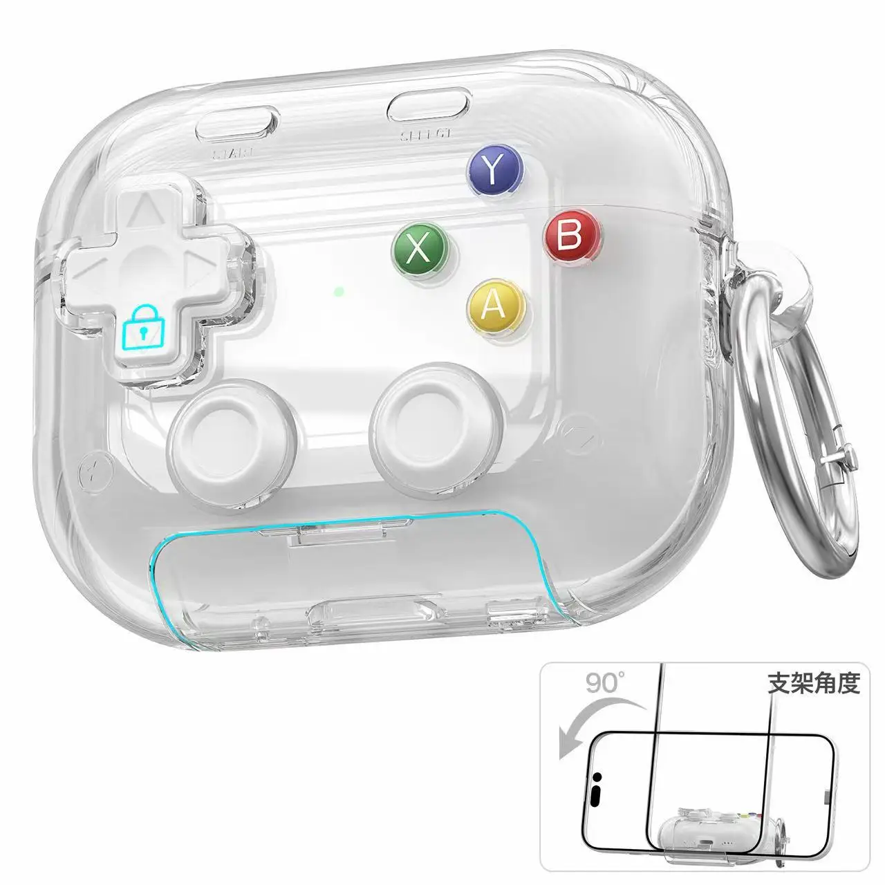 Retro Game Console Design Transparent Earbuds Case with Holder & Stress Relief Button