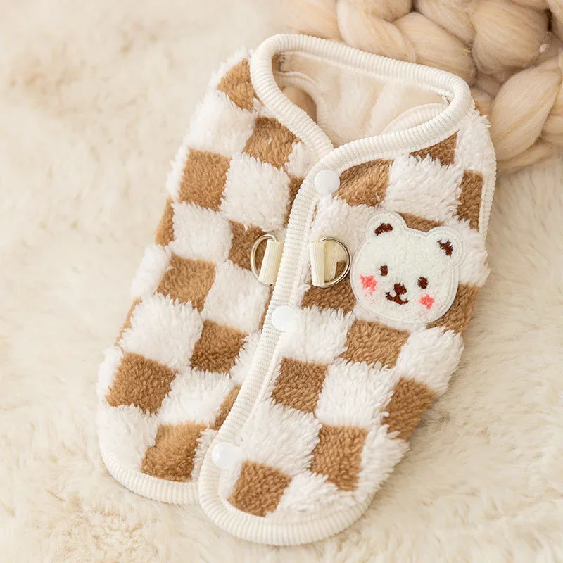 thumbnail image 1 of Chaqueta con botones para cachorro de gato de peluche con hebilla, ropa cálida de invierno para mascotas, abrigo con estampado de oso de dibujos animados para gatitos, ropa Sphynx, 1 of 5