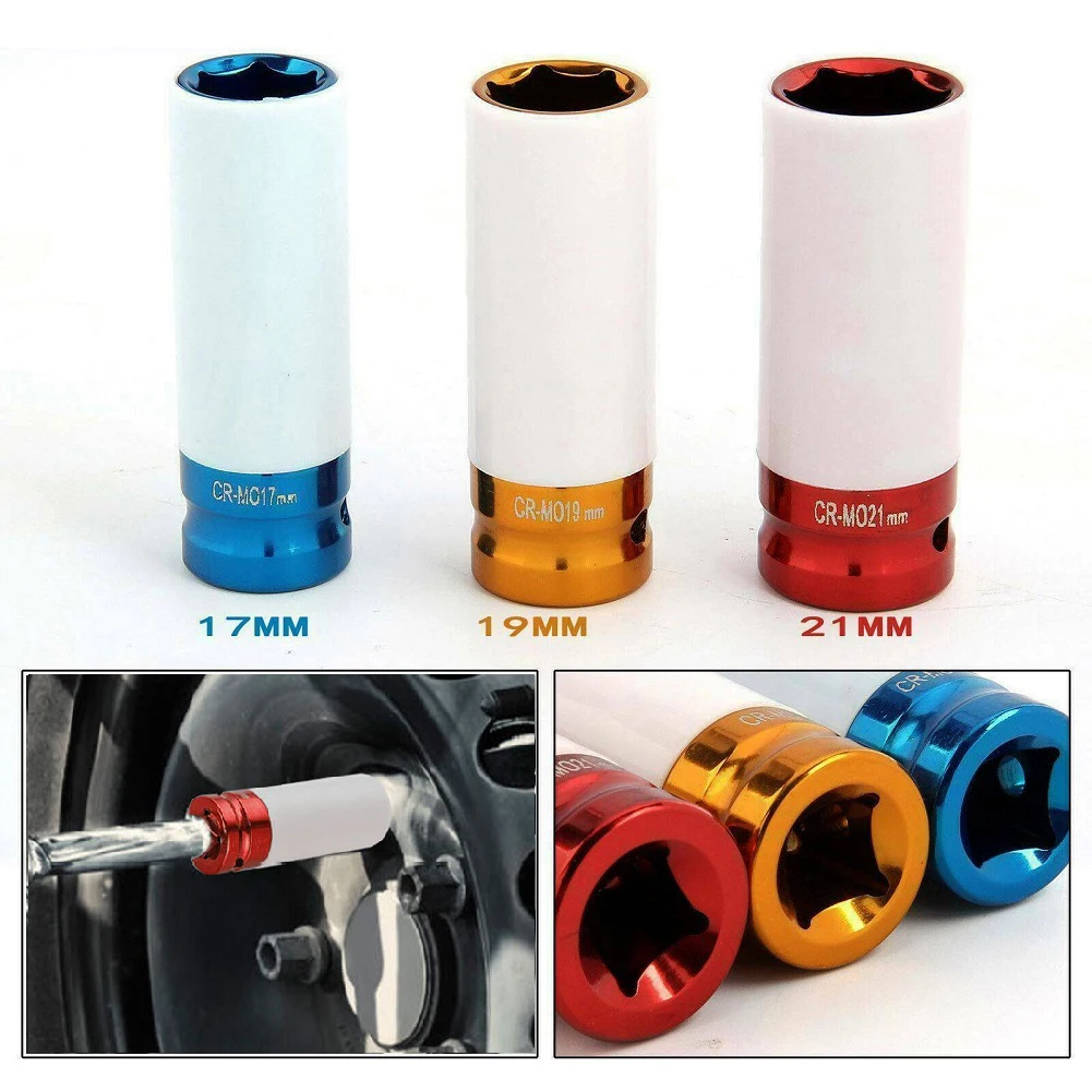 

1Pc 17/19/21mm Alloy Wheel Sleeve Tire Protection Sleeve Wall Deep Impact Sleeve Drive Nut Socket Wrenchs Repairing Tool