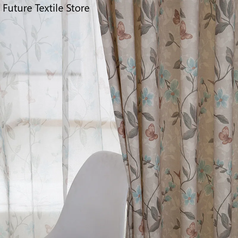 

Curtains American Country Shefuni Pastoral Printing Blackout Curtains Finished Floating Curtains for Living Dining Room Bedroom