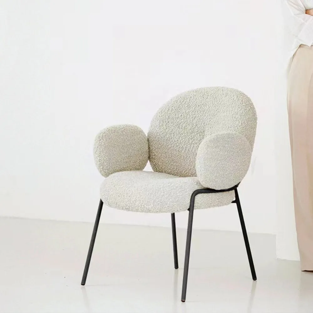 

Boucle Cushions Dining Chairs Modern Bedroom Backrest Upholstered Dining Chairs Soft Cafe Chaises Salle Manger Home Furniture