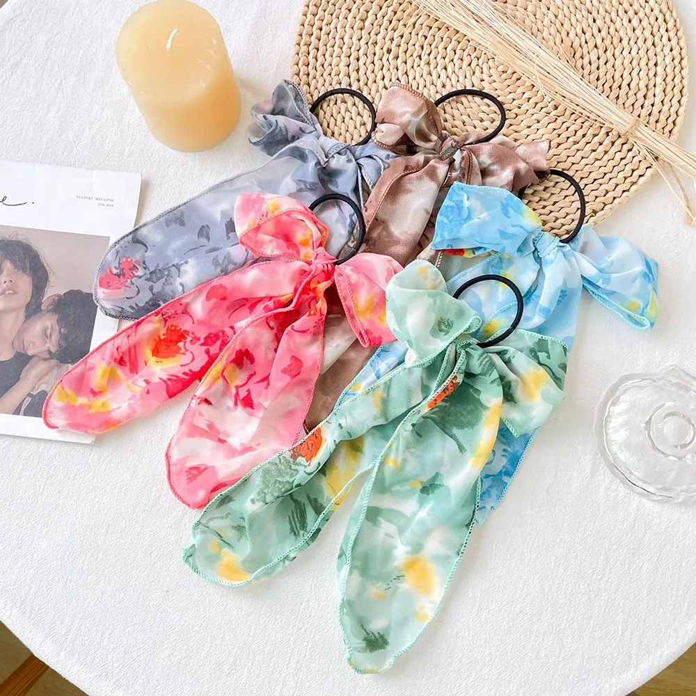 

Модные женские резинки для волос, шифоновый бант, Женская повязка для волос, эластичные резинки для волос с принтом, головные уборы для девушек, простые аксессуары для волос