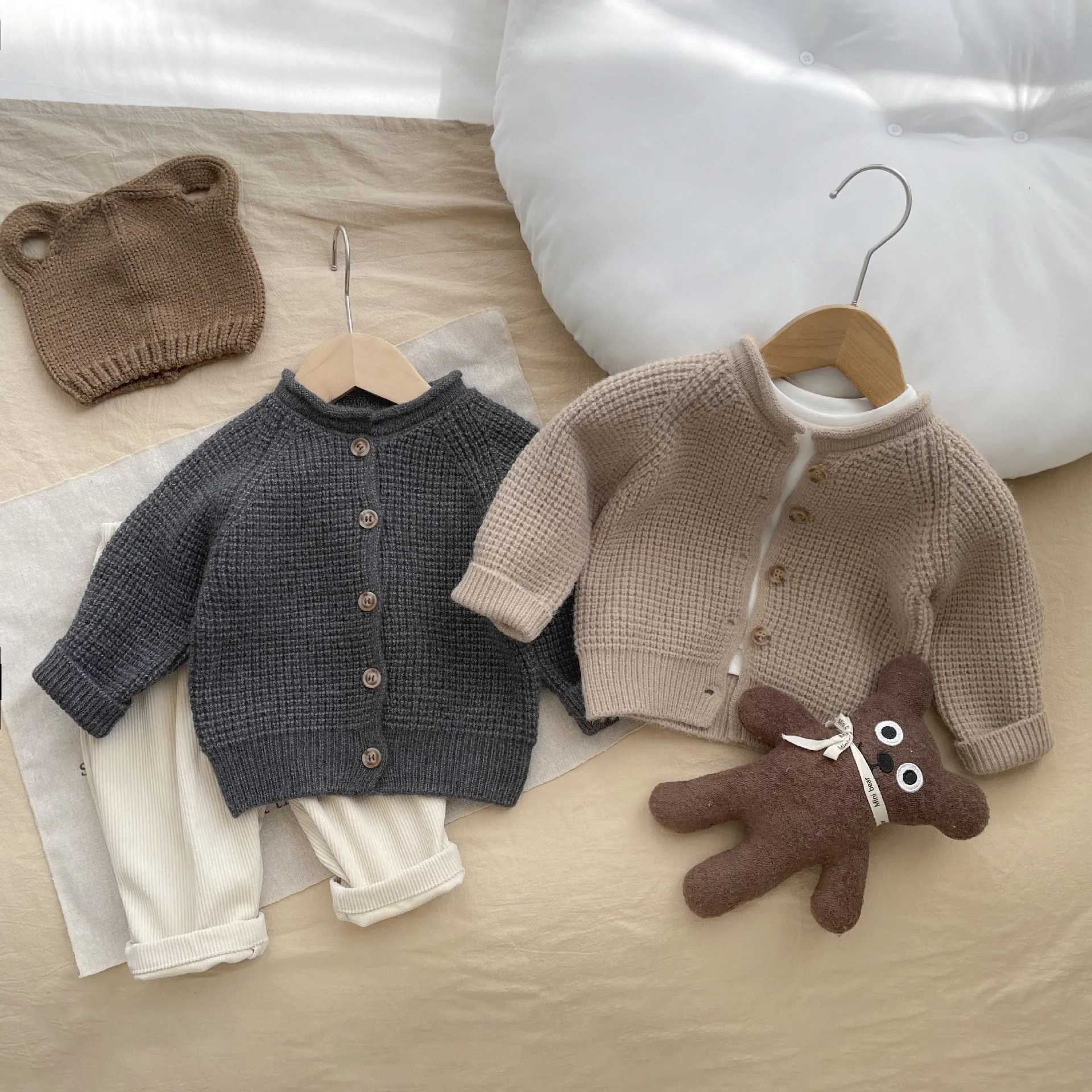 Autumn New Baby Long Sleeve Sweater Coat Solid Infant Girl Knitted Cardigan Cotton Boys Warm Jacket Toddler Casual Knitwear