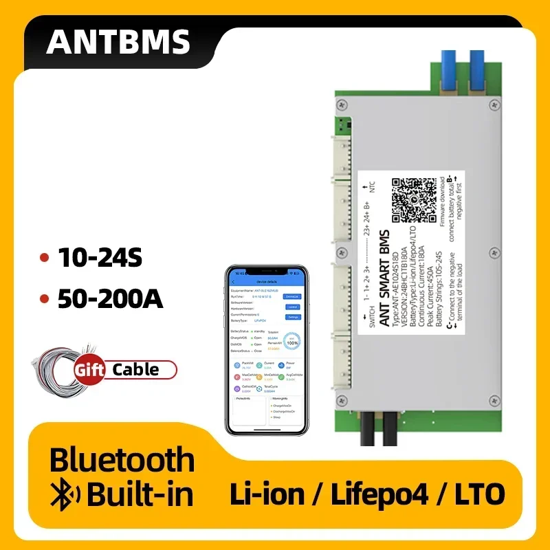 Ant bms 10S 11S 12S 13S 14S 15S 16S 17S 18S 19S 20S 21S 22S 23S 24S ant smart bms 50A 120A 180A 200A Bluetooth встроенный баланс