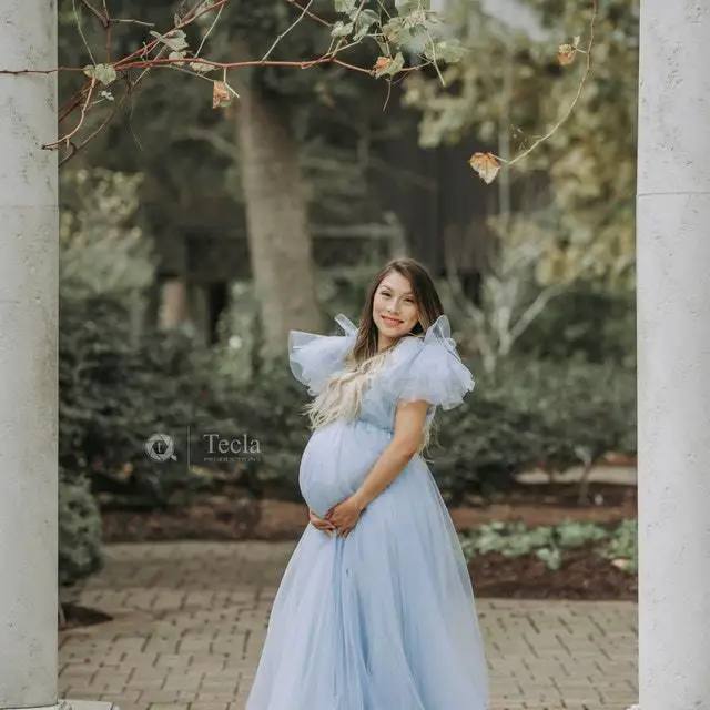 Women's Maternity Dress Lace Maternity Gown V Neck Gauze Floating Shoulder Maxi Photography Dress Baby Shower Photo Shoot Dress