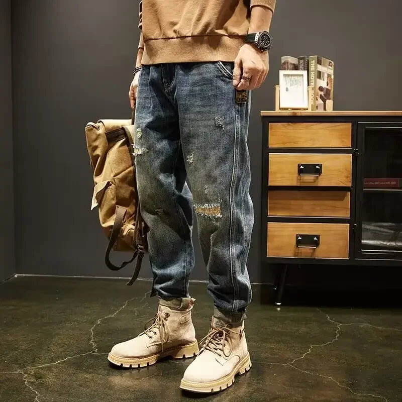 Pantalones vaqueros holgados y ajustados para hombre, pantalones ajustados, azul claro, holgados y ajustados, ropa para hombre, Y2k 2000s Harajuku Grunge Soft