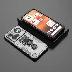 Enhanced Hard Armor Magnetic Ring Holder Lens Protective Phone Case Cover for Enhanced Durability and Style (GRAY)