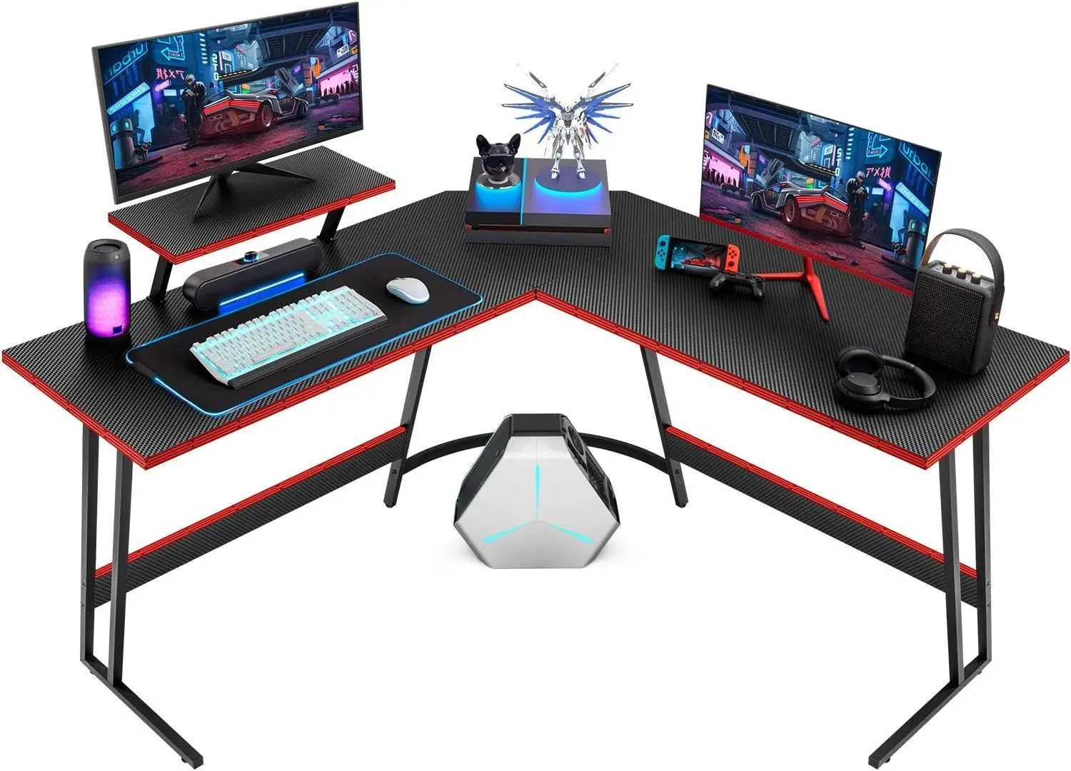 L Shaped Gaming Desk Computer Corner PC Gaming Table with Large Monitor Riser Stand (47/51/58 Inch)