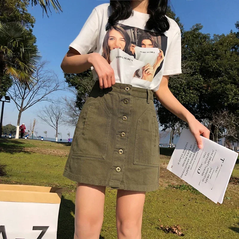 

Female Fall Fashion Sexy Thin A Hip Skirt 2021 New Summer S-5XL Women's Solid Denim A-Line Skirt Preppy Style Plus Size Korean
