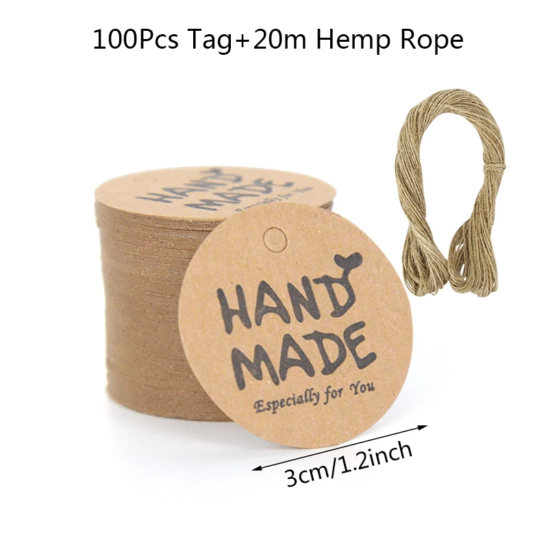 Bulk Set of 100 Handmade Kraft Paper Gift Tags with Hemp Ropes