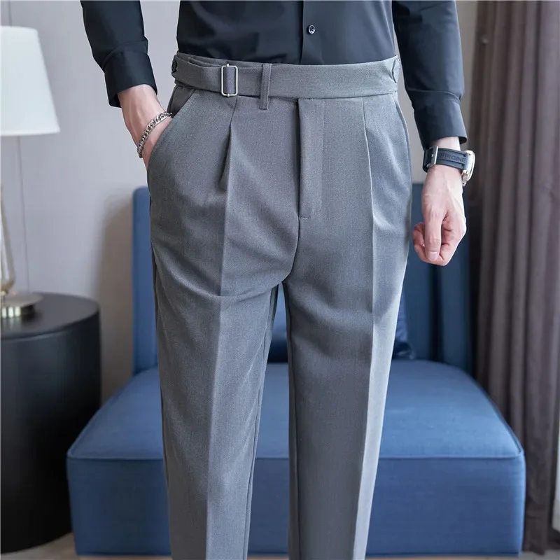 

Мужские костюмные брюки, брюки, Новинка осени 2024, эластичные облегающие строгие брюки в британском стиле, однотонные повседневные строгие брюки, мужская одежда