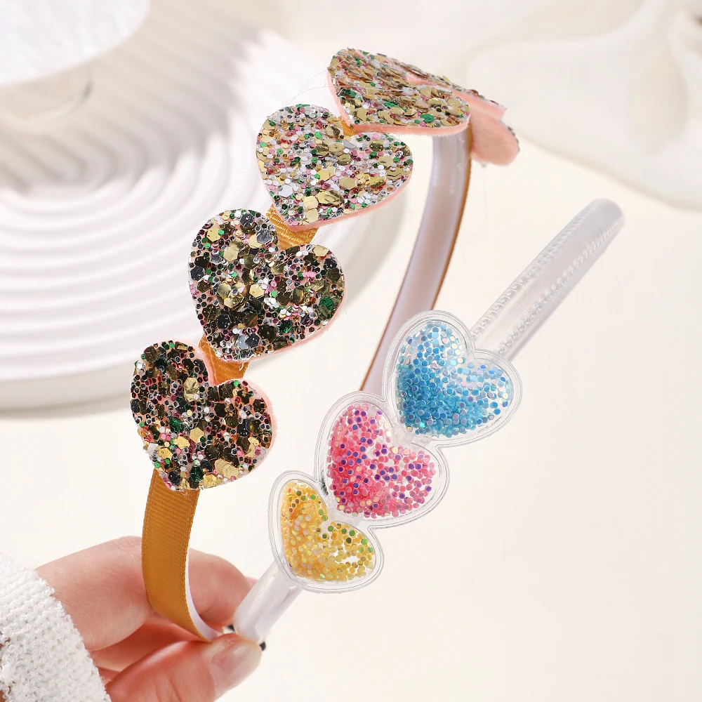 1/2pcs Transparent Quicksand Hairhoop Kids Girl Glitter Heart Sequin Cartoon Hairbands Children Headwear Baby Hair Accessories