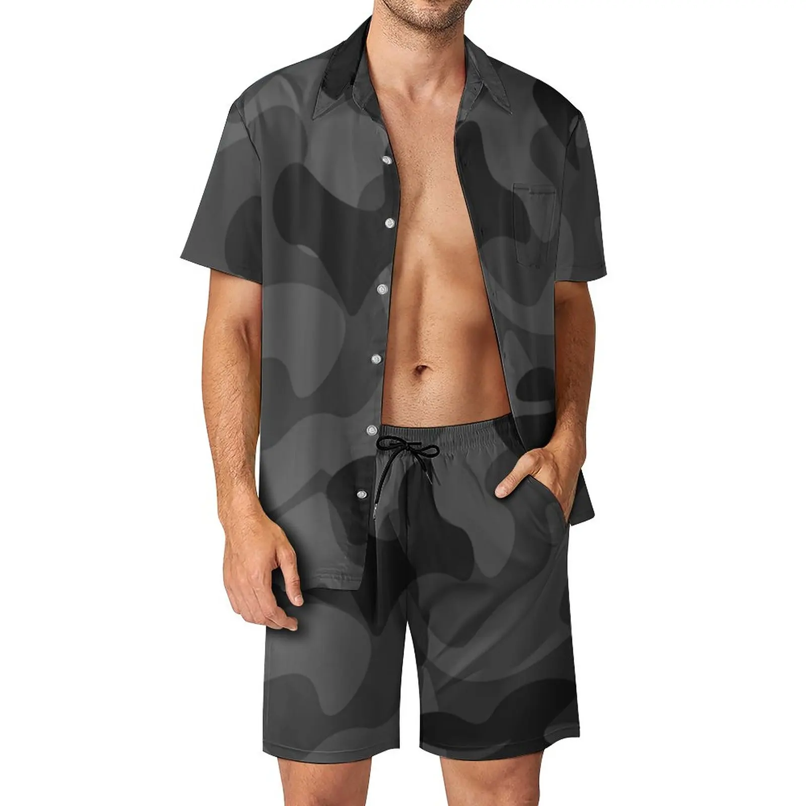 

Camo (Grey) Men's Beach Suit Casual Graphic 2 Pieces Suit top Quality Home Eur Size