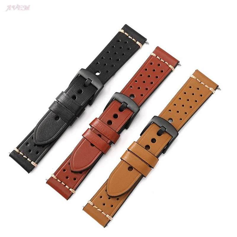 

Cow leather Watchband 18 20 22 24mm For Samsung Watch 46mm 44mm 42mm 40mm Strap For Huawei Watch For moto360 II Breathable Strap