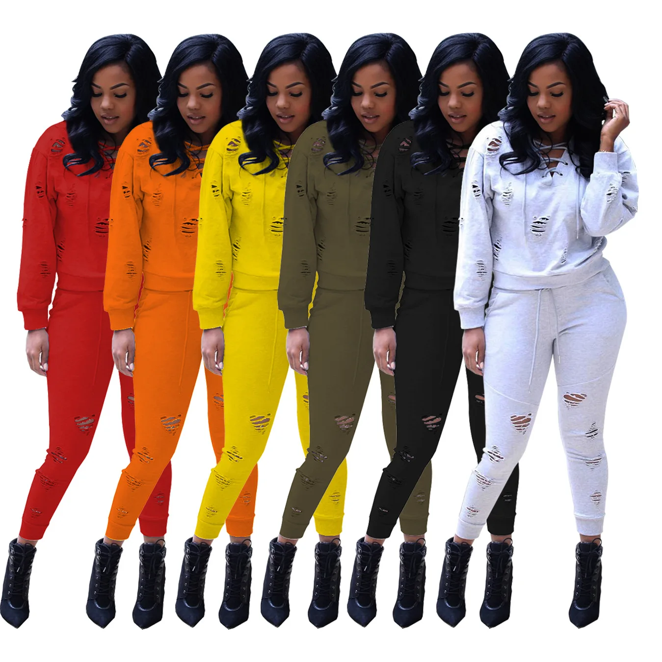 Women Winter Sports Clothes Outfits Fashion Female Hollow-Out Sportswear Jogging Sweatshirt &Trousers Two-Piece Sets summer zipper high neck men s suit printed sports and leisure t shirt and trousers two piece suit jogging suit sportswear