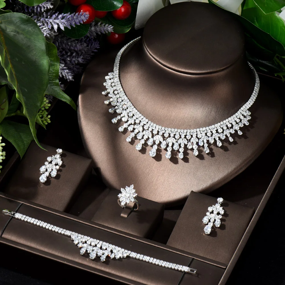 

HIBRIDE Exquisite African Cubic Zirconia Bridal 4pcs Wedding Jewelry Sets for Women Luxury Dubai Jewelry Accessories N-364