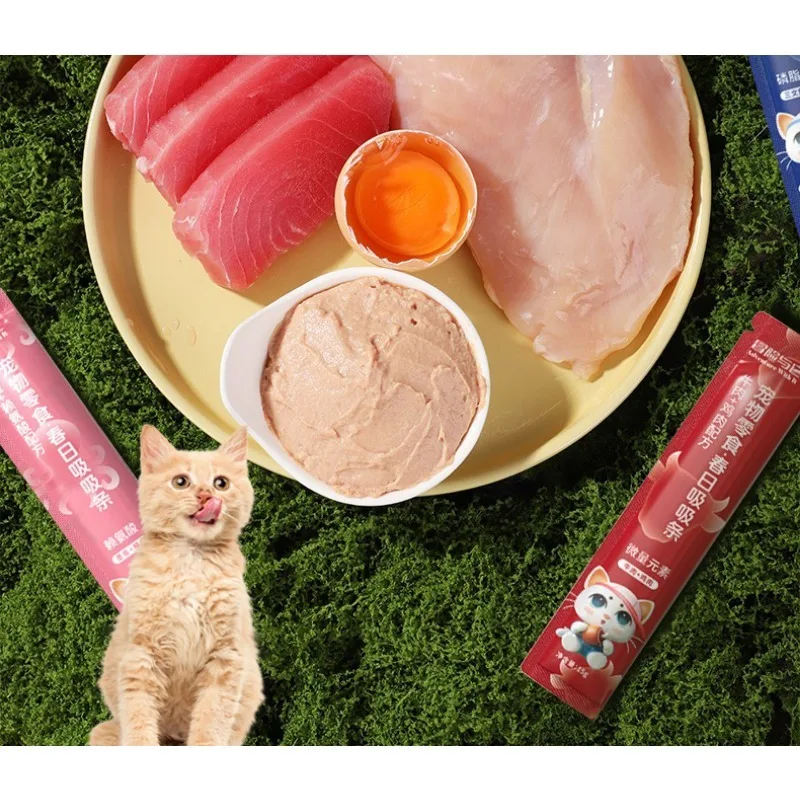 Cat Snacks Cat Stripe Pet Snack Bars Kitten Wet Food Nutritional Chicken Salmon Snack Canned Pet Training Reward 25pcs