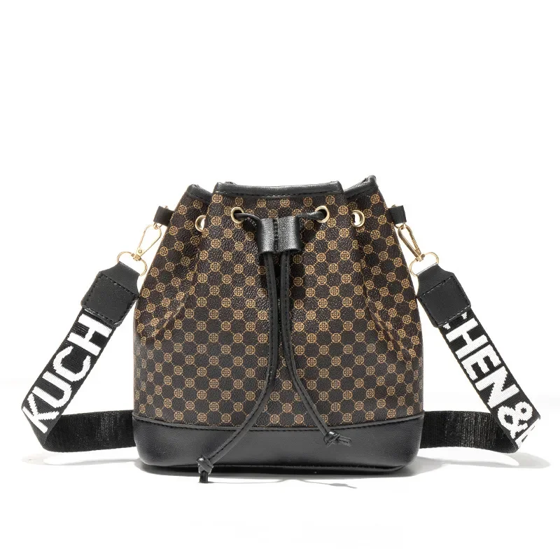 S42cc1d31b12e4a27bda4c796cc4c188fW Fashion Versatile Women's Bucket Bag Cross Body Storage Single Shoulder Bag Drawstring Printed Messenger Bag Mallzona