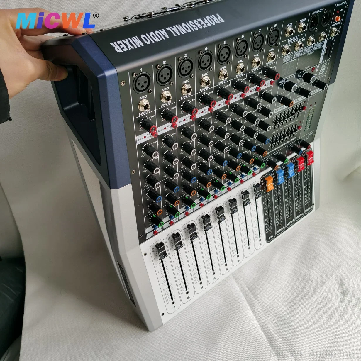 최고급 1000W 파워 믹서 앰프 8채널 사운드 믹싱 콘솔 48V 블루투스 무선 마이크 입력 MiCWL PH08-1000W