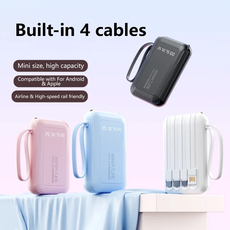 Xiaomi Power Bank Portatile Mini da 50000mAh, Ricarica Rapida 22.5W, Cavi Integrati, Torcia LED, Powerbank da Viaggio con Cordino - immagine 4