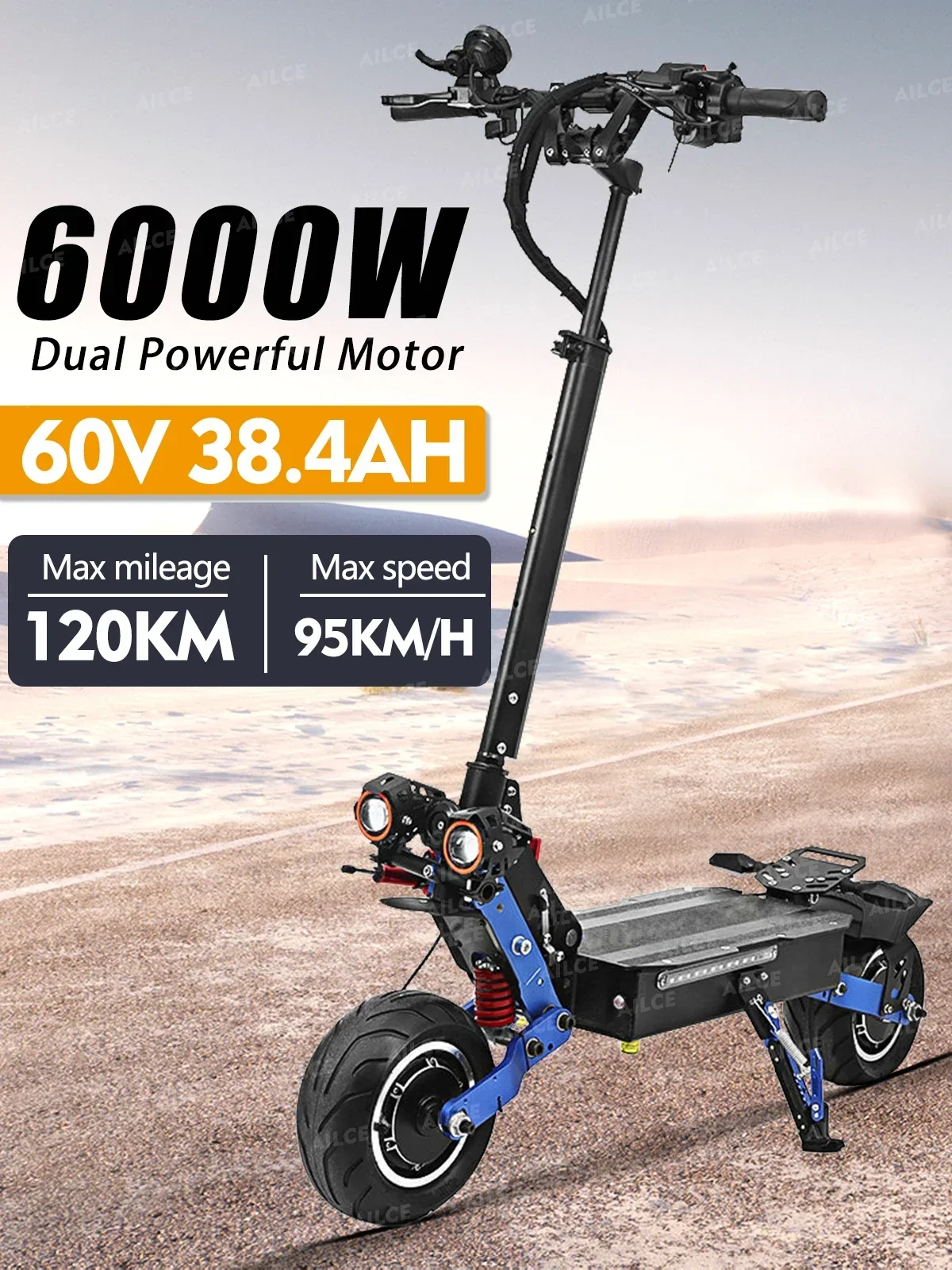 ES19 Stock Dual Motor Adult Electric Scooter 6000W 60V38.4Ah Max Range 135Km Max Speed 85km/h 10Inch Tyres Escooter