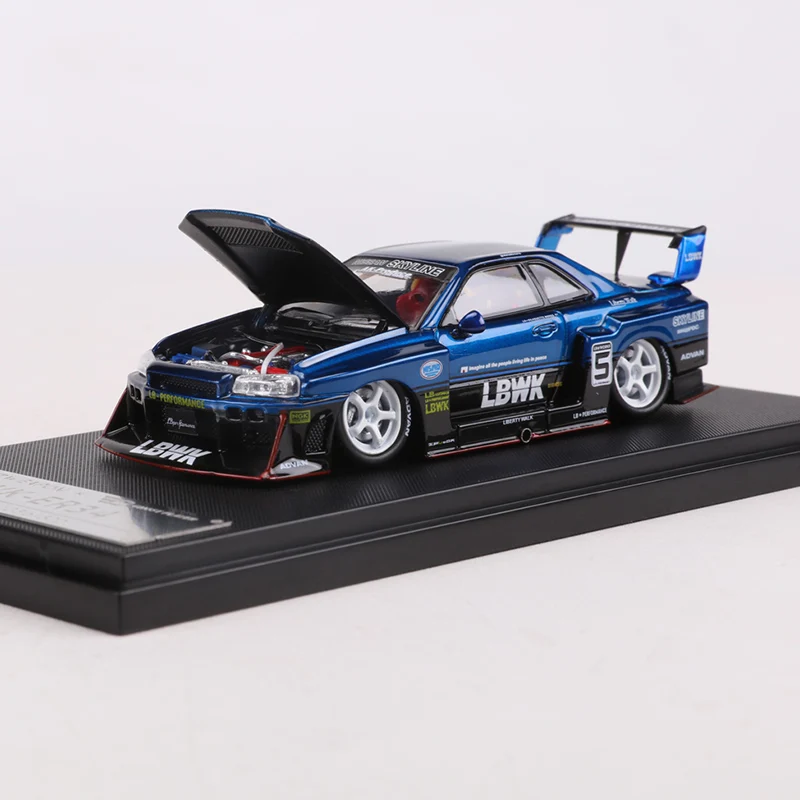 

Street Weapon SW 1:64 LBWK GTR R34 Alloy Car Model Collection Super Silhouette Hood Can Open Miniature Carros Toys