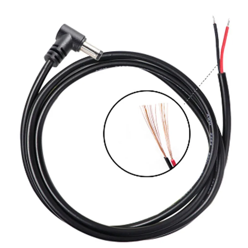 Stripped DC Power Connector L-Shaped 5.5mm 2.1mm 2.5mm Male Right Angle DC Power Cable For 5050 LED Strip Light CCTV Camera