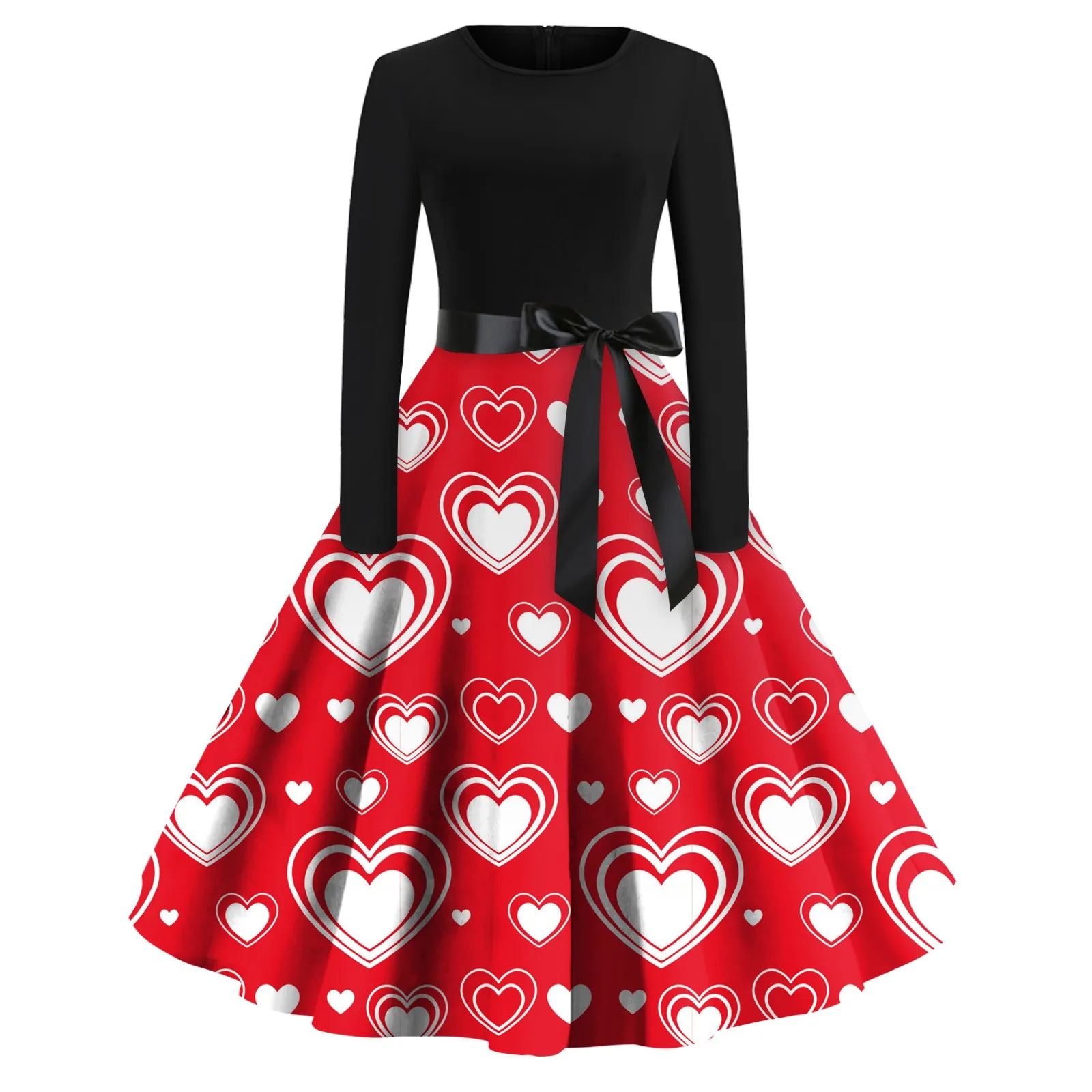 

2023 New Long Dresses For Women Casual Valentine's Day Round Neck High Waist Long Sleeve Dress vestidos elegantes para mujer