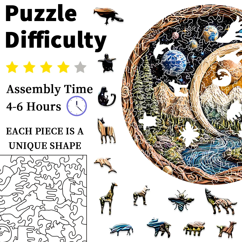 성인을 위한 나무 퍼즐, 독특한 동물 모양의 일몰 숲 성인 퍼즐, 3D 비전 나무 직소 퍼즐 성인, 도전적인 C-Freehip.co.kr