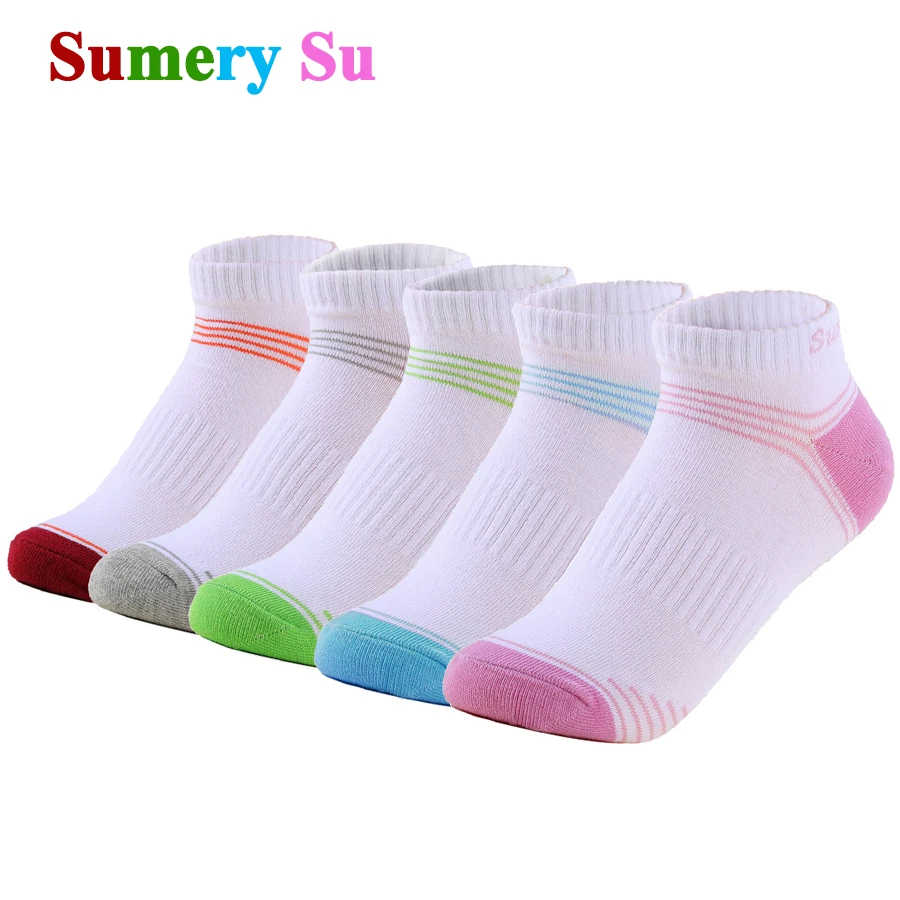 5 Pairs/lot Running Socks Women Casual Ankle Outdoor Travel Cotton Cute Colorful Stripe Sports