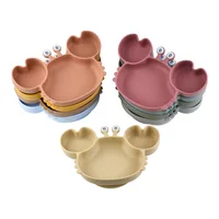3Pcs Baby Feeding Plate Dishes Silicone Sucker Bowl Plate For Kids Children's Cartoon Tableware Sets Boys Girls Crab Plate 1