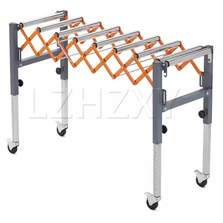 Adjustable Roller Conveyor Table with Wheels 300-Pound Capacity Wrought Iron Tel