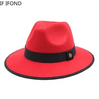 2022 New British Style Felt Jazz Fedora Hats Men Women Wide Brim Gentleman Formal Panama Cap Party Trilby Dress Hat 4