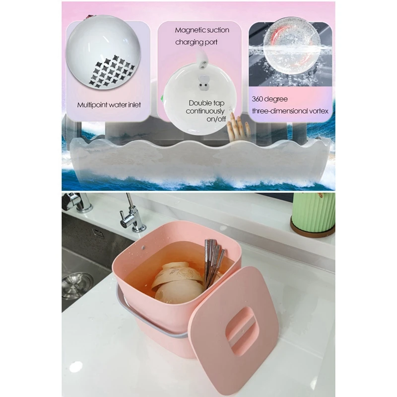 Mini Dishwasher 18W Rechargeable Household Electric Dishwasher Machine Portable Travel Ultrasonic Dishwasher Sink