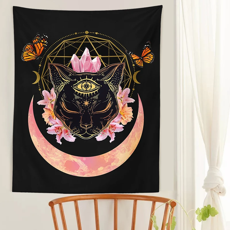 Cat Witch Tapestry Wall Hanging moon star Tarot Butterfly Psychedelic black Trippy Tapestry Psychedelic Wall Prints Decor tapestry decorations