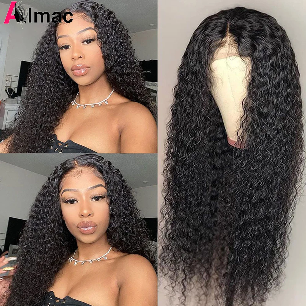 

180% Kinky Curly 13x4 Transparent Lace Frontal Wig 4x1 T Part Human Hair Wigs For Women Indian Remy Hair Pre-Plucked Closure Wig