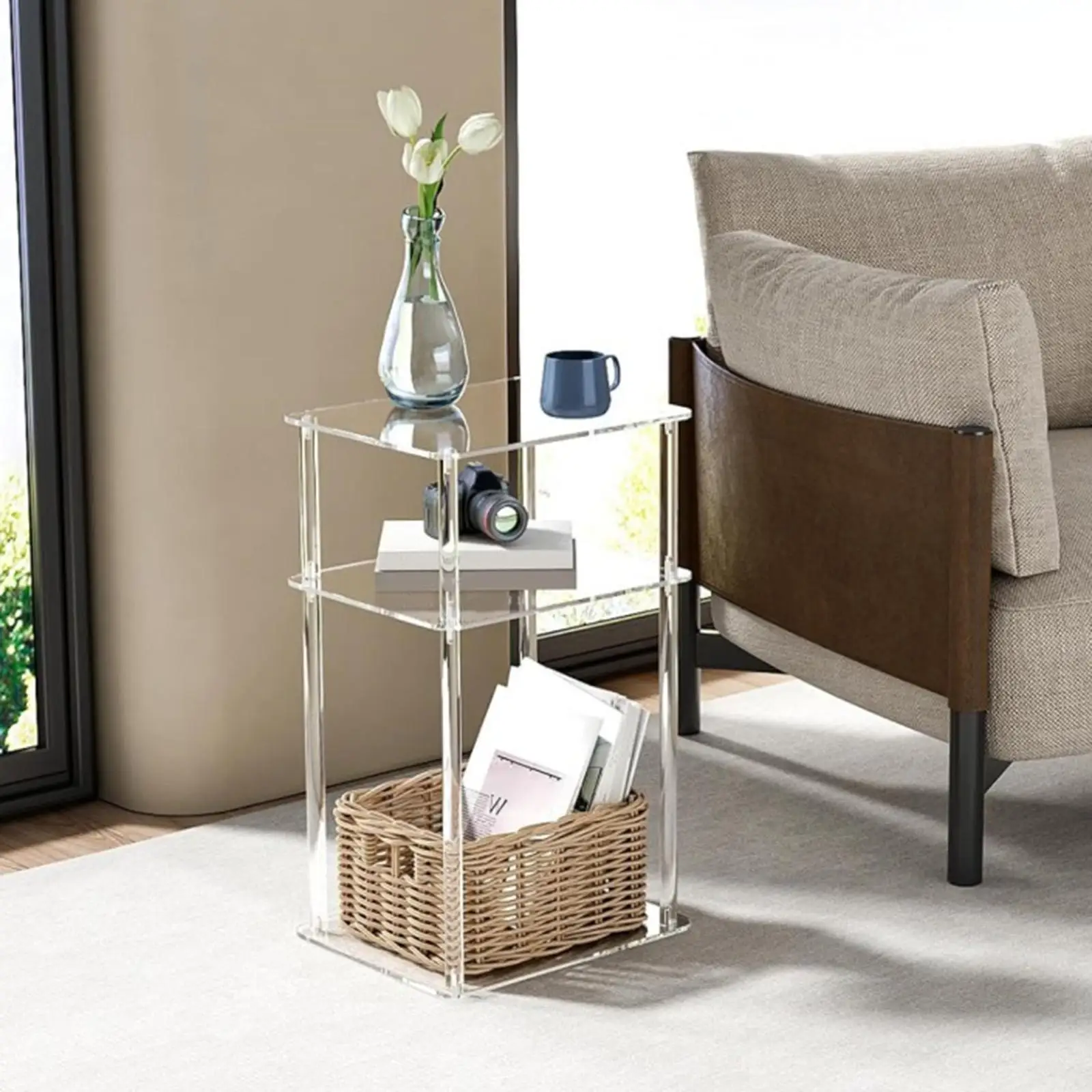 Clear Acrylic Narrow Side Table, 3 Tier Small End Table for Small Space, Nightstand Bedside Table, Home Decor Accent Table