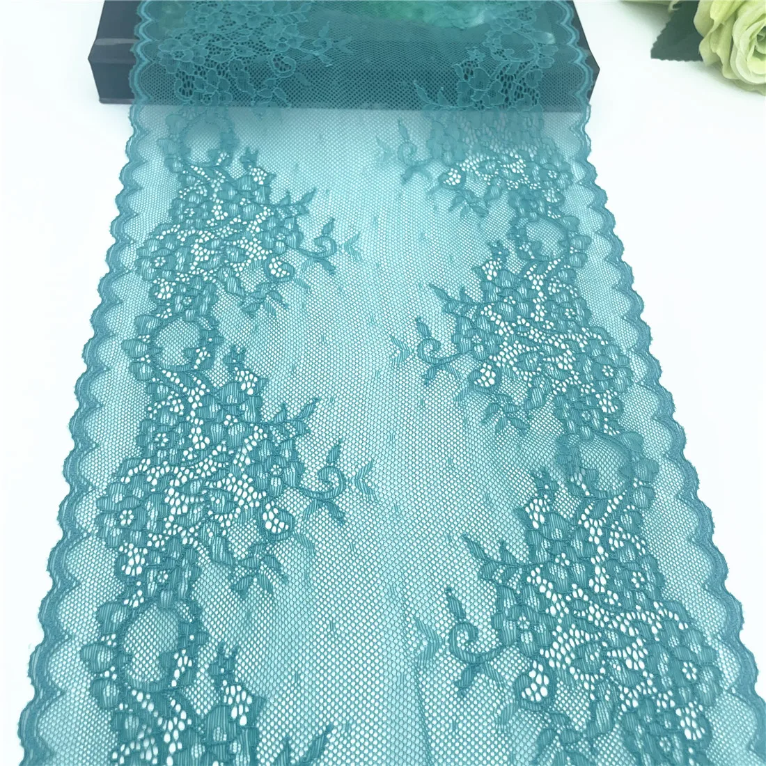 3y/lot Width 23cm Soft Teal Blue Verdigris Elastic Lace 2