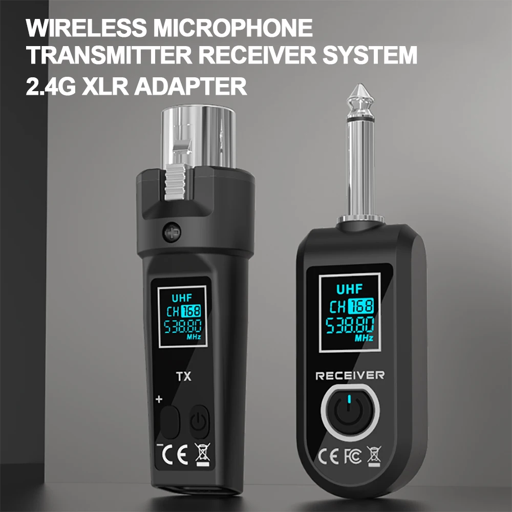 무선 마이크 송신기 및 수신기 시스템 다이나믹 마이크 기타 PA 시스템 DJMixer용 2.4G XLR 어댑터 시스템