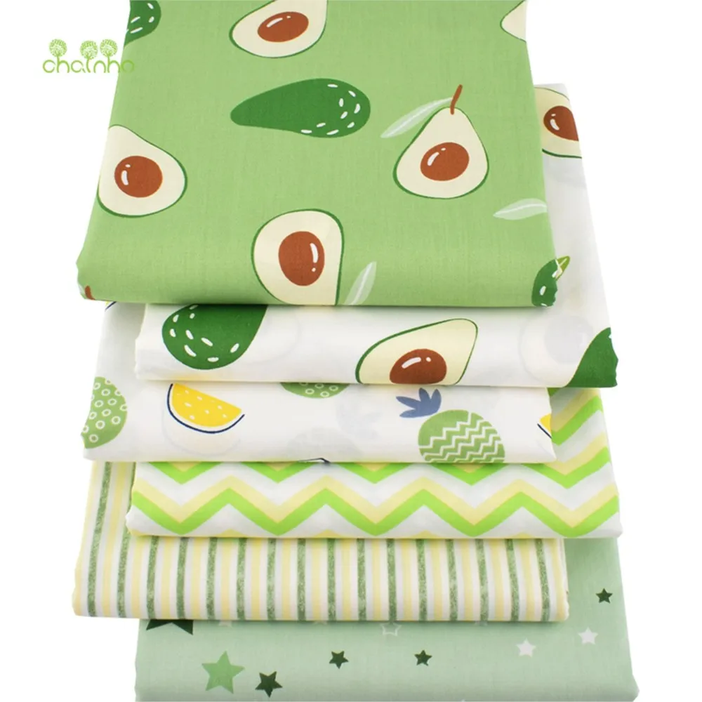Chainho,Print Twill Weave Cotton Fabric,DIY Sewing Quilting Material,Patchwork Cloth,Green Series,6 Designs,2 Sizes,15C69