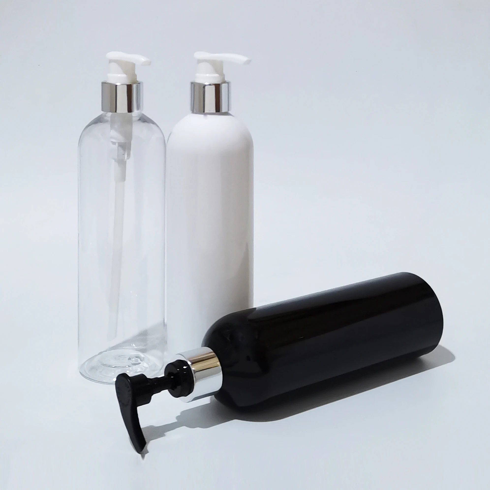 

15pcs 400ml Empty Shampoo Bottle Clear Plastic Silver Aluminum Collar Dispenser Liquid Soap Dispenser Lotion Containers Pump